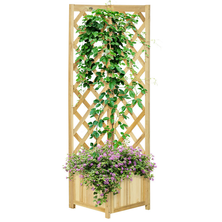 Outsunny Wooden Raised Garden Bed with Trellis, 57" Freestanding Corner Planter Box for Vine Plants Flowers Climbing and Planting Natural