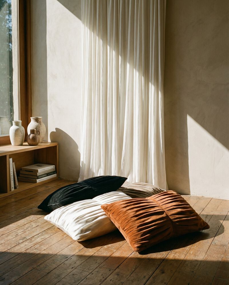 Pleated Cotton Suede Pillow image number 4