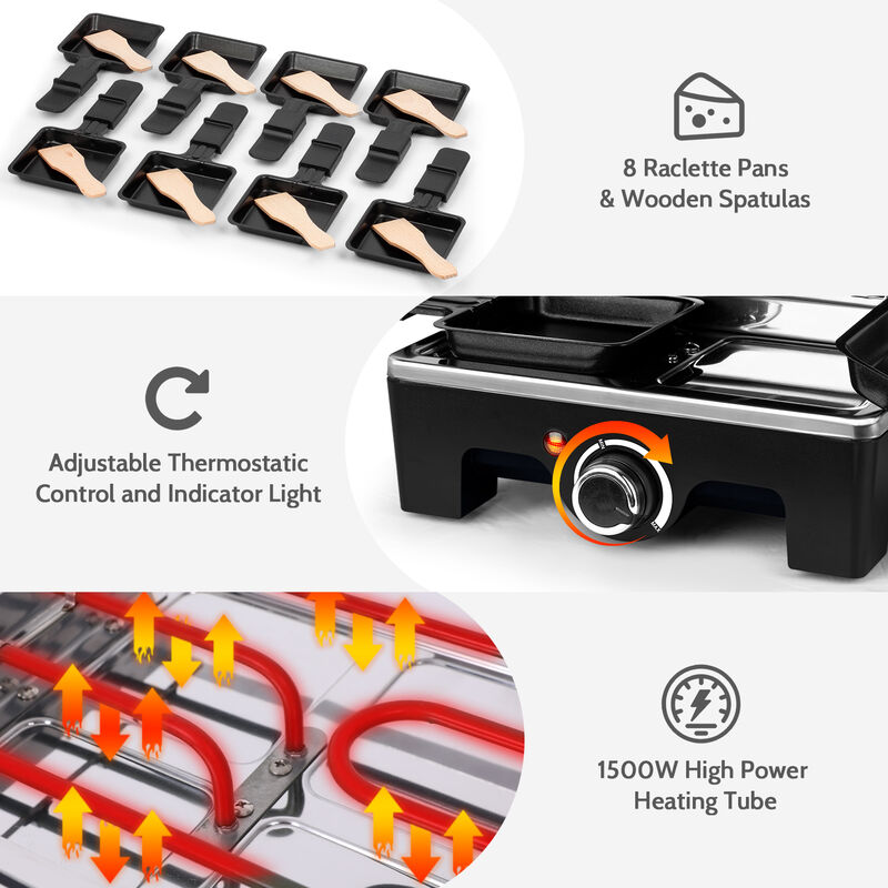 Cusimax 2-in-1 Electric Raclette Grill, Indoor Portable Electric BBQ Grill, Reversible Non-stick Plate, Crepe Maker with Temperature Control image number 4
