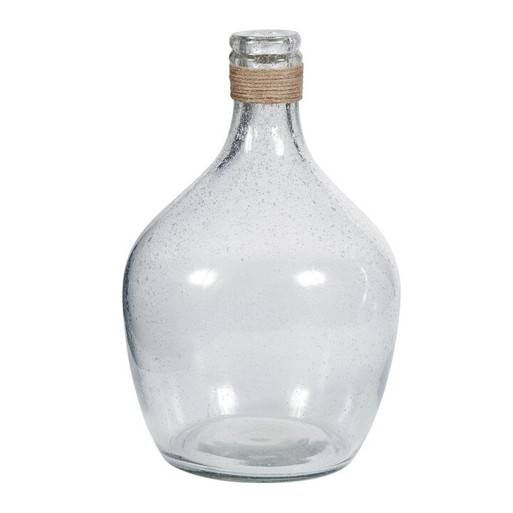 Vase with Bottleneck and Rope Accent, Set of 2, Clear - Benzara
