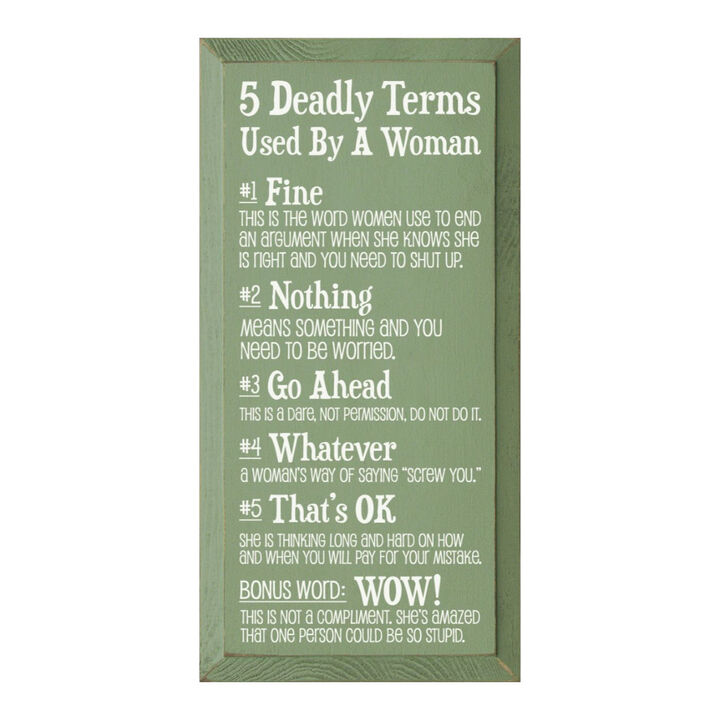 5 Deadly Terms Used by a Woman Funny Wood Sign Wall Decor