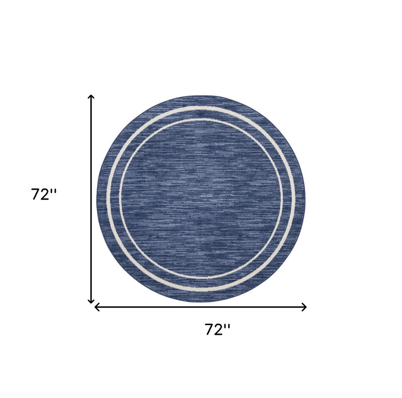 HomeRoots 6' Navy Blue And Ivory Round Indoor Outdoor Area Rug image number 5