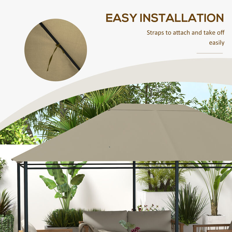 Outsunny 10' x 13' Gazebo Canopy Replacement, Outdoor Gazebo Cover Top Roof Replacement with Vents and Drain Holes, (TOP COVER ONLY), Khaki