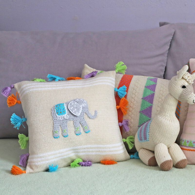 10"  Elephant Tassel Pillow image number 1