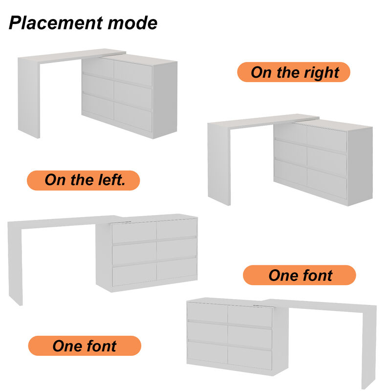 6-Drawer L-Shaped Chest of Drawers Cabinet with Rotatable Desktop 47.2 in. W x 51.2 in. D x 32.7 in. H