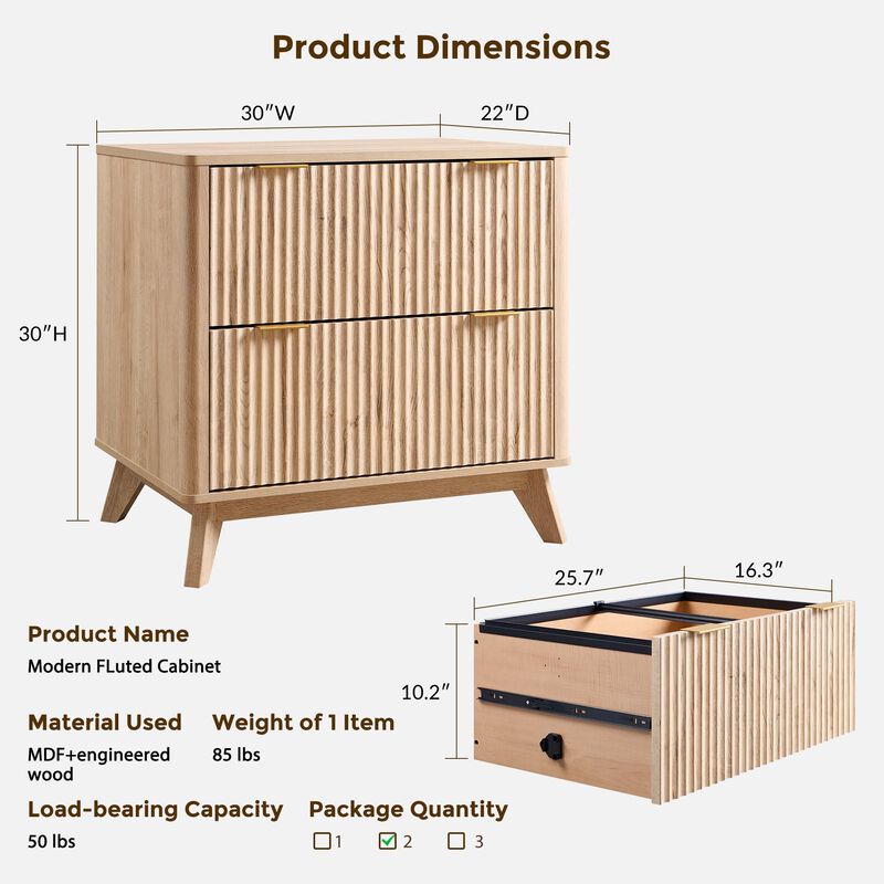30" Fluted Modular Sideboard Buffet with Drawers, Stackable Storage Cabinet image number 2