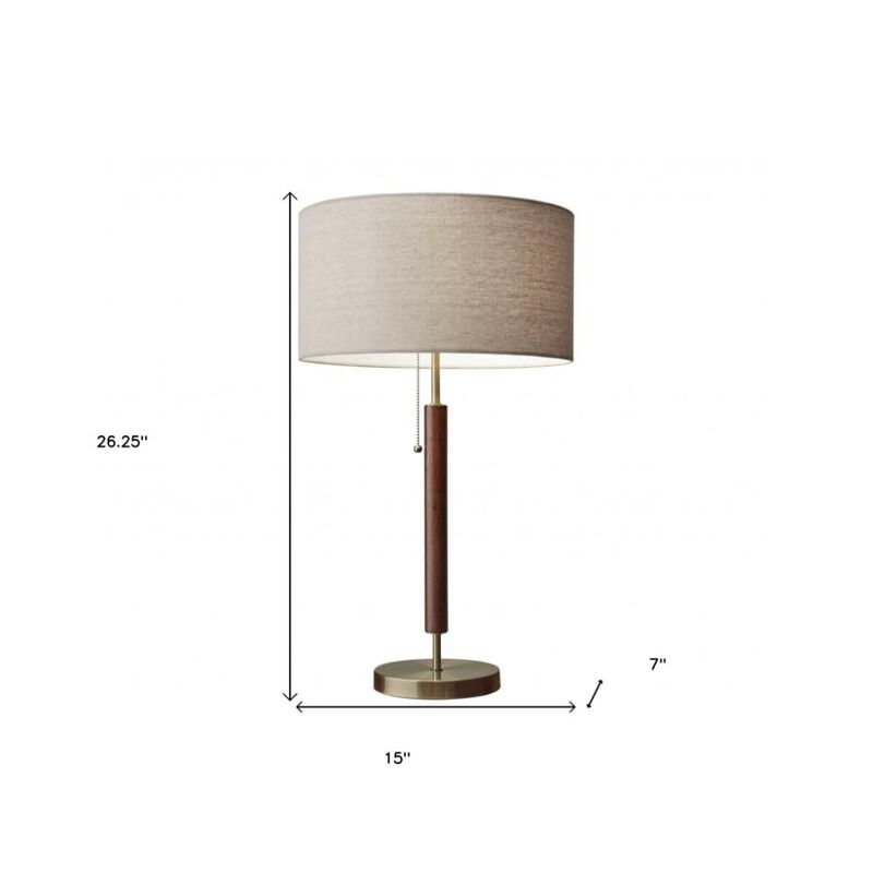 Hivvago 26" Antiqued Brass Solid Wood Table Lamp With Beige Drum Shade