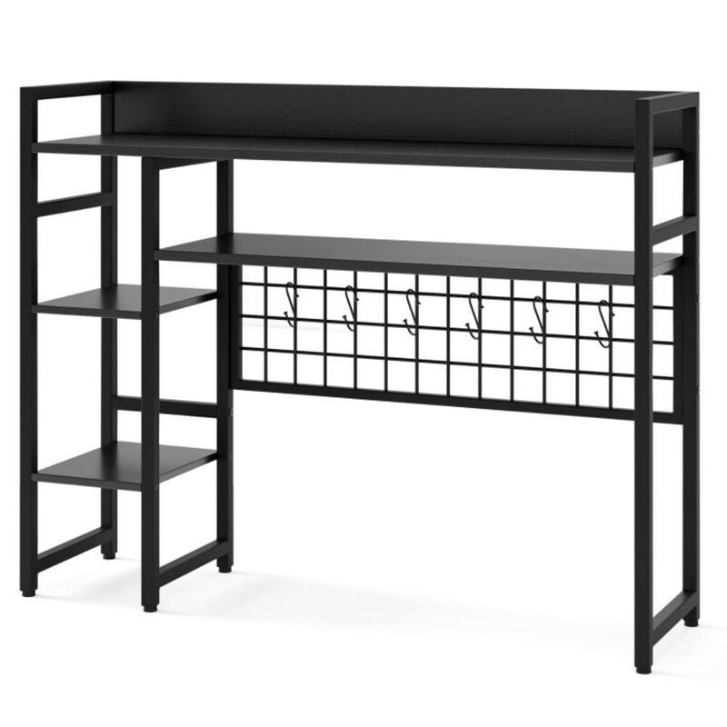 Hivvago 4-Tier Desk Shelf Desktop Display Rack with Metal Grid Panel and 6 Hooks