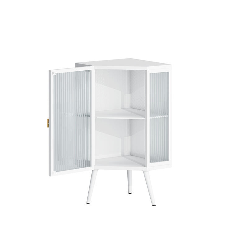Floor Coner Cabinet with Tempered Glass Doors and Storage Shelves for Bathroom, Living Room and Bedroom