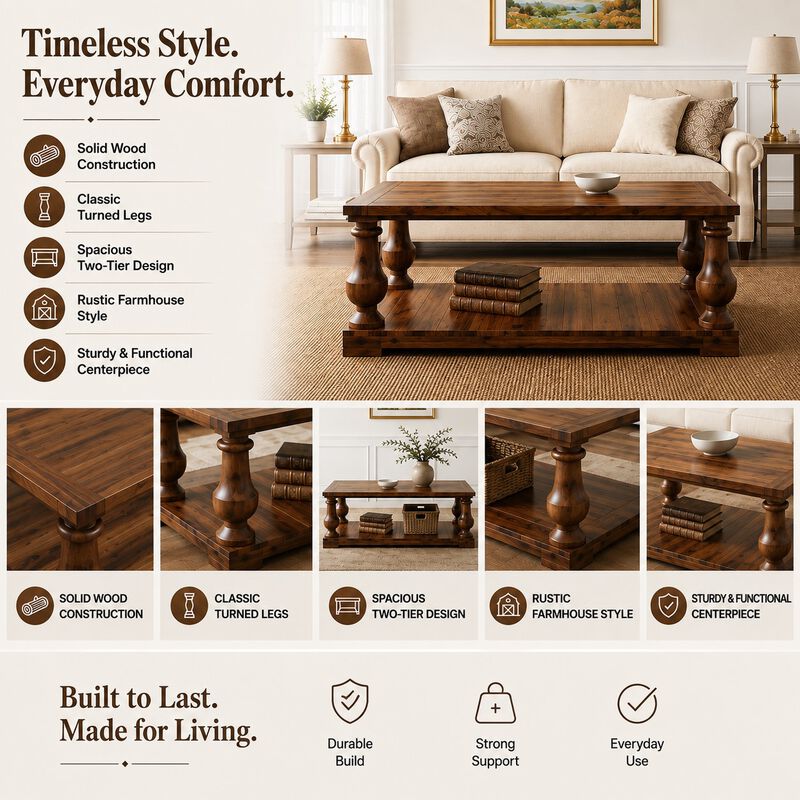 Zebwos Farmhouse Coffee Table image number 3