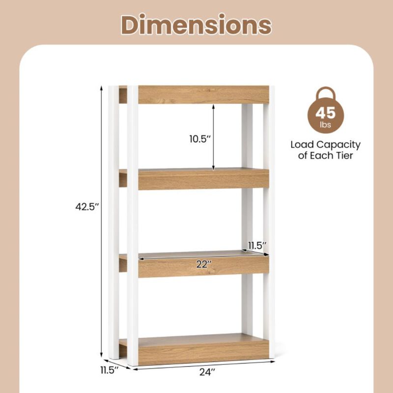 Hivvago 4 Tier Bookshelf Wooden Bookcase with Dual Anti-Tipping Kits