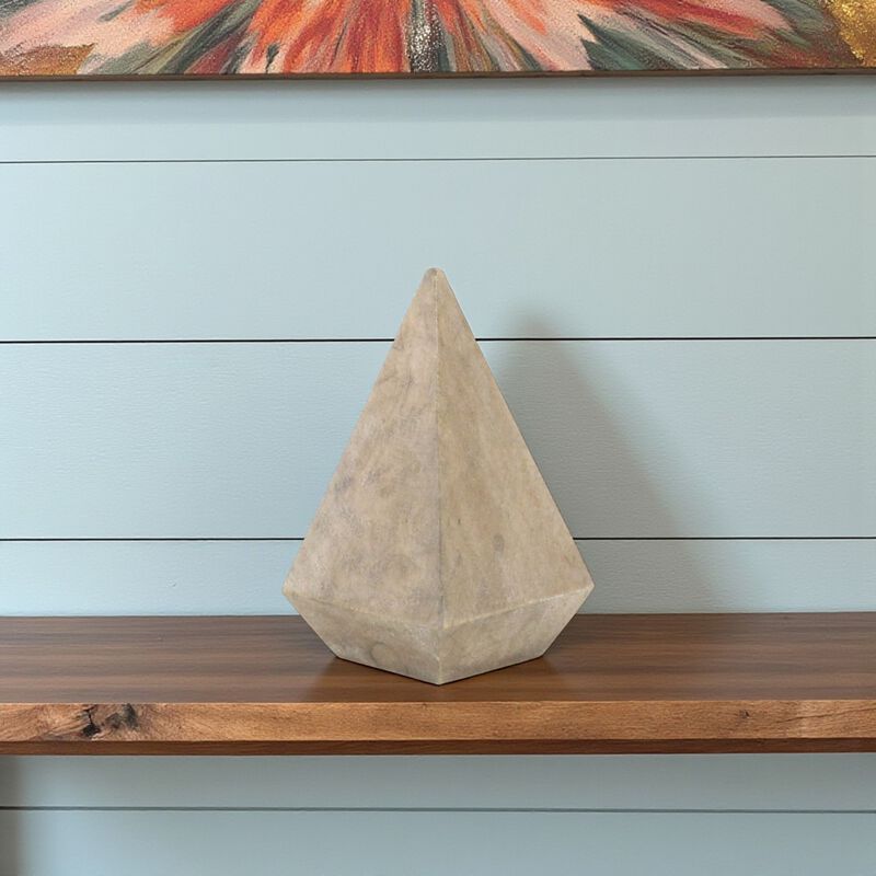 HomeRoots 4" Natural Solid Wood Pyramid Decorative Sculpture image number 1