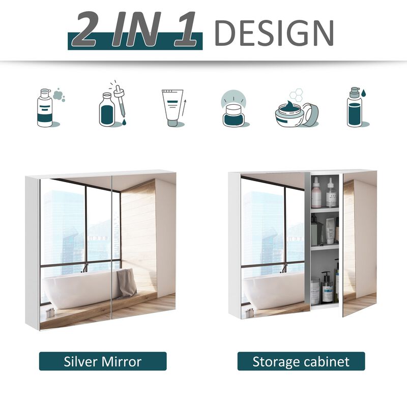 White Mirrored Organizer: 24x22 Wall-Mounted Double Door Cabinet
