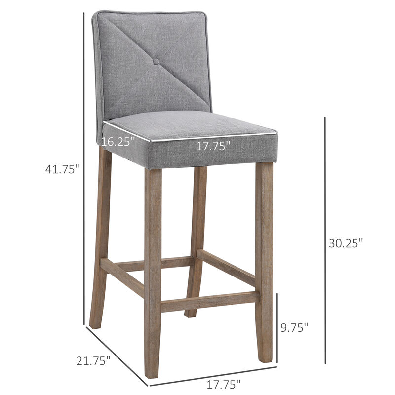 2 PCs Bar Stools Dining Chair w/ Footrest, Solid wood leg Home Pub,Beige