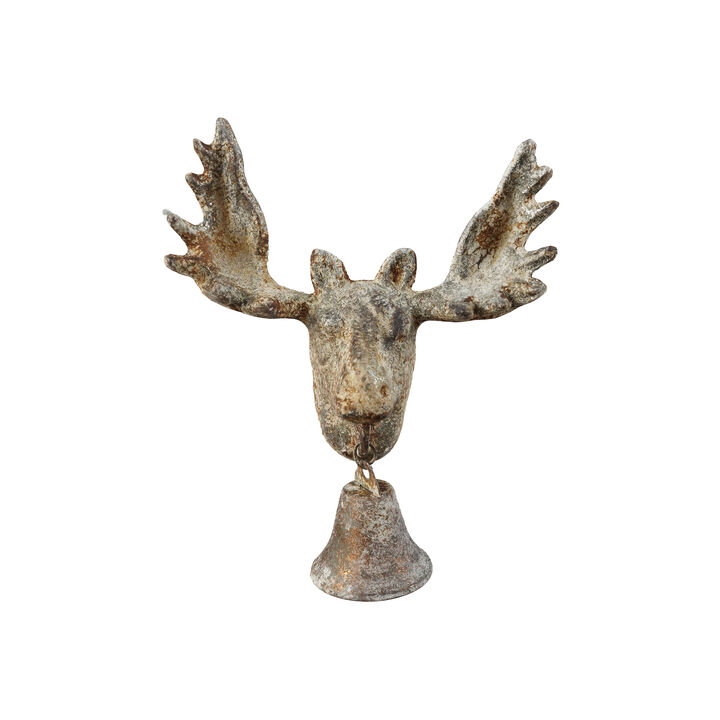 Heavily Distressed Iron Moose Wall Accent with Bell