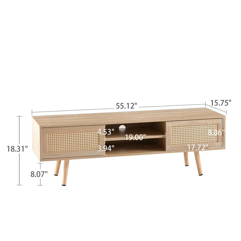 Streamdale Natural Rattan TV Cabinet with Sliding Doors