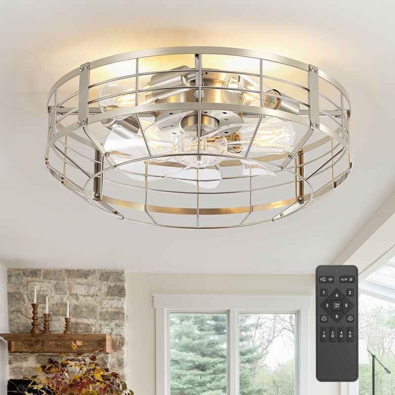 Breezary 20" Caged Ceiling Fan with Light, 4 E26 Bulb Base, 6 Speed , Reversible, Remote Control image number 3