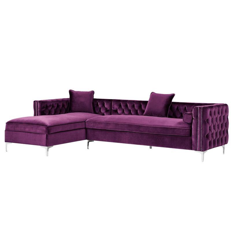 Inspired Home Clarinda Velvet Left Facing Chaise Sectional Sofa