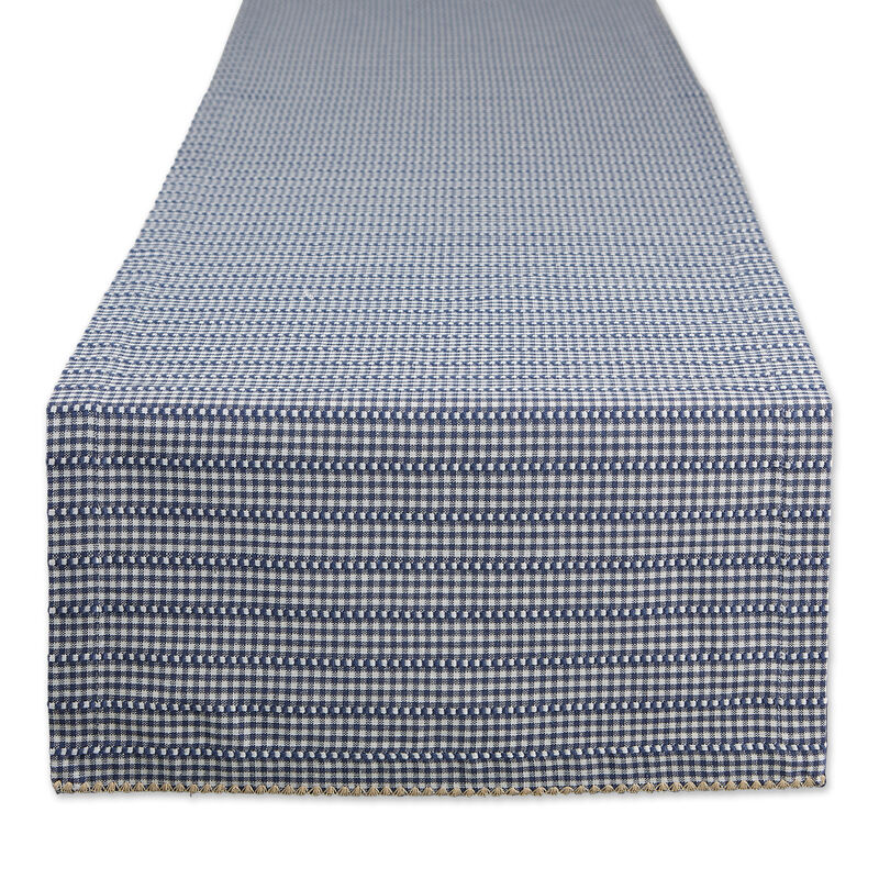14" x 108" French Blue and White Farmhouse Gingham Decorative Table Runner image number 1