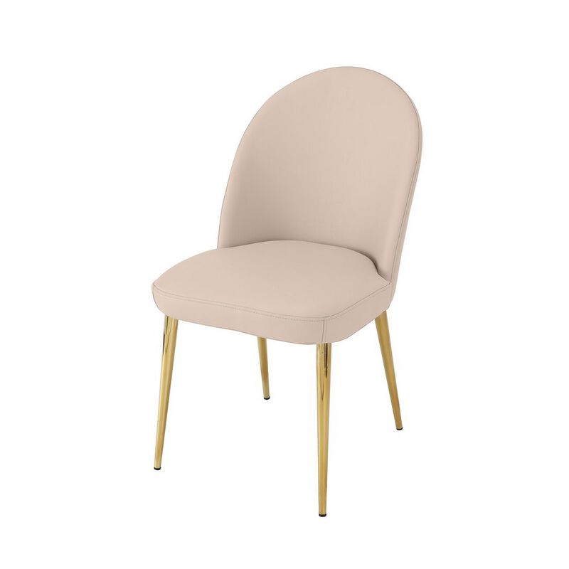 Era 24 Inch Dining Chair Set of 2, Curved Back, Beige Faux Leather, Gold - Benzara