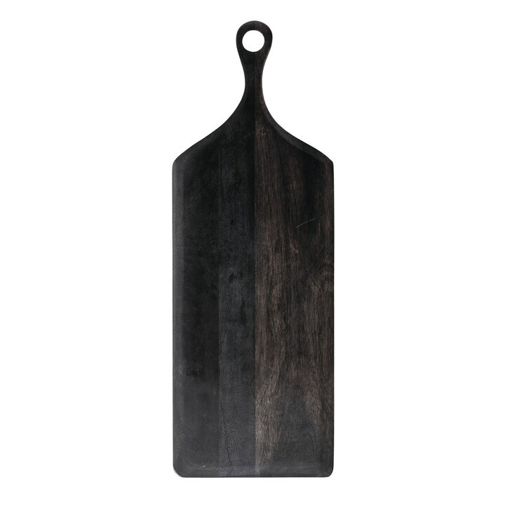 Tall Mango Wood Cheese and Cutting Board with Round Opening on Handle, Black
