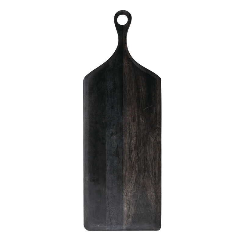 Tall Mango Wood Cheese and Cutting Board with Round Opening on Handle, Black image number 0