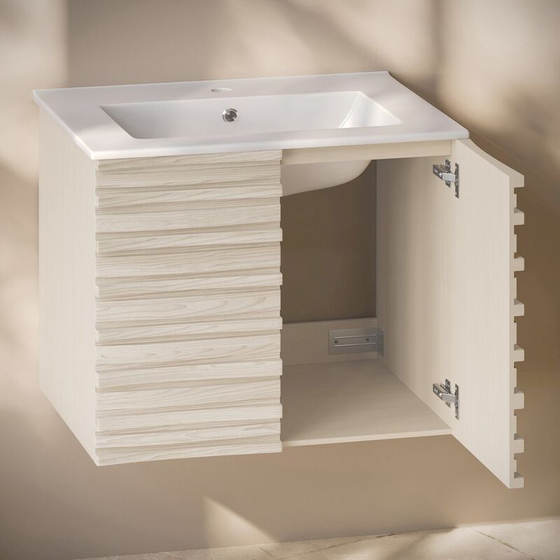 Cascade 30" Wall-Mounted Bathroom Vanity in White Oak with Sink Top image number 7