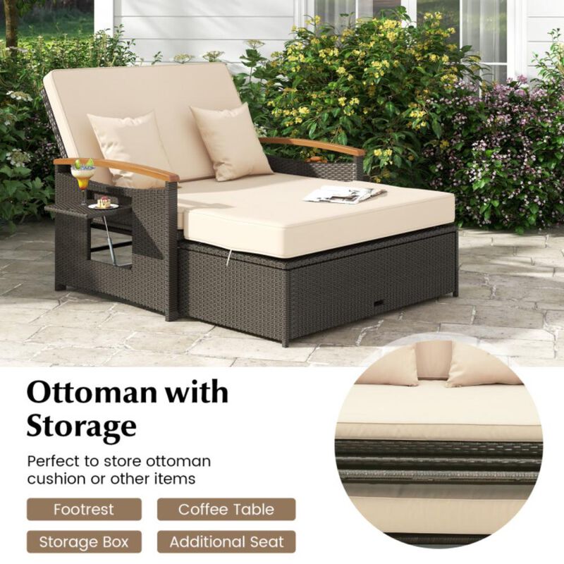 Hivvago Outdoor Wicker Daybed with Folding Panels and Storage Ottoman image number 8