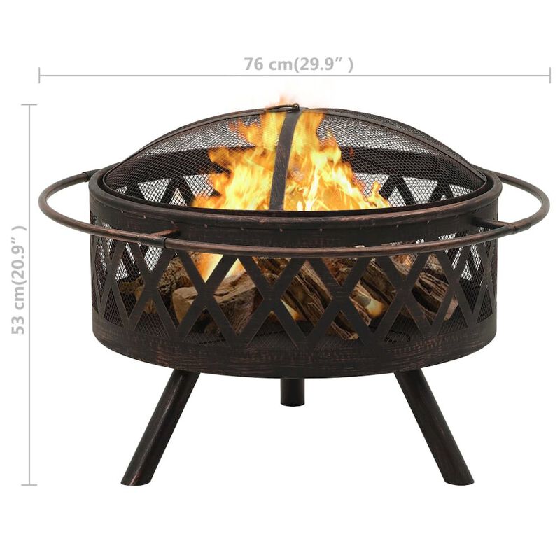 vidaXL Rustic Fire Pit with Poker 29.9" Steel