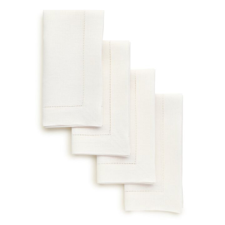 Solino Home 100% Pure Linen Dinner Napkins 20 x 20 Inch Set of 4 - Classic Hemstitch