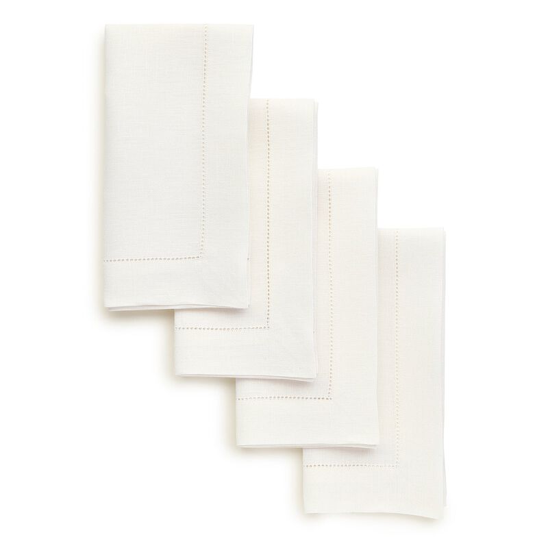 Solino Home 100% Pure Linen Dinner Napkins 20 x 20 Inch Set of 4 - Classic Hemstitch