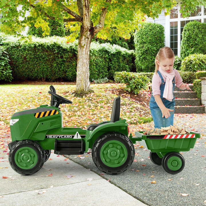 Kids Ride On Tractor with Detachable Trailer and Remote Control Driving-Dark Green