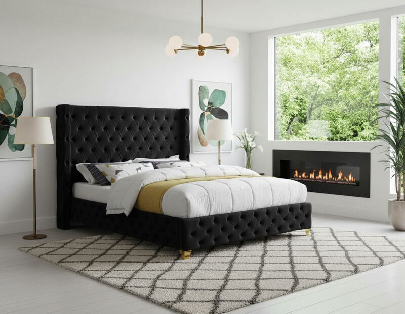 Meridian Furniture Savan Black Velvet King Bed image number 1