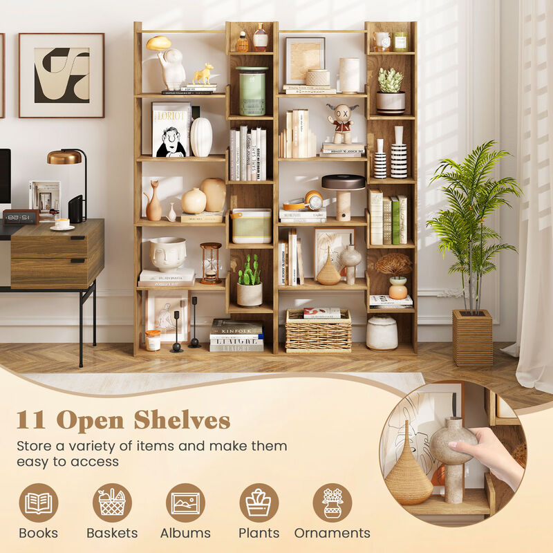 6-Tier Wooden Bookshelf with Open Shelves and 2 Anti-Tipping Kits Included