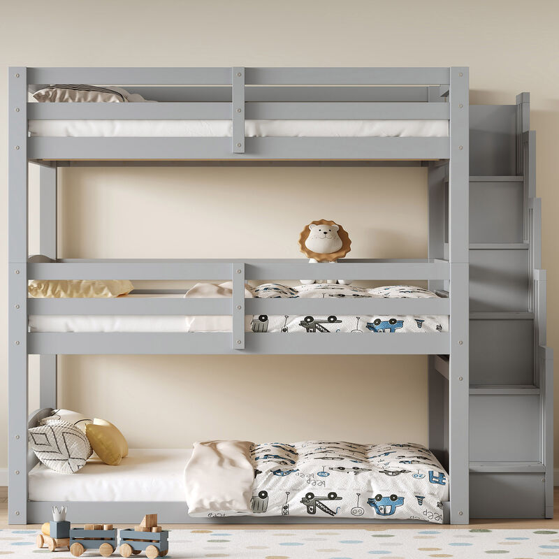 Merax Triple Bunk Bed with Storage Staircase