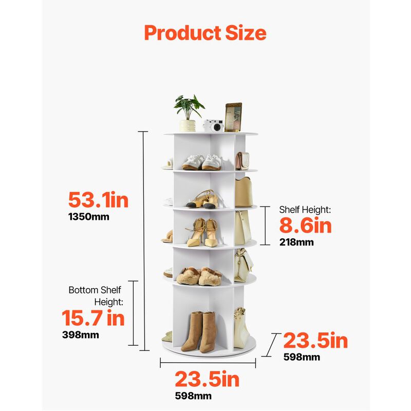 5 Tier Revolving Shoe Rack, Freestanding Round Shoe Storage Organizer - White image number 2
