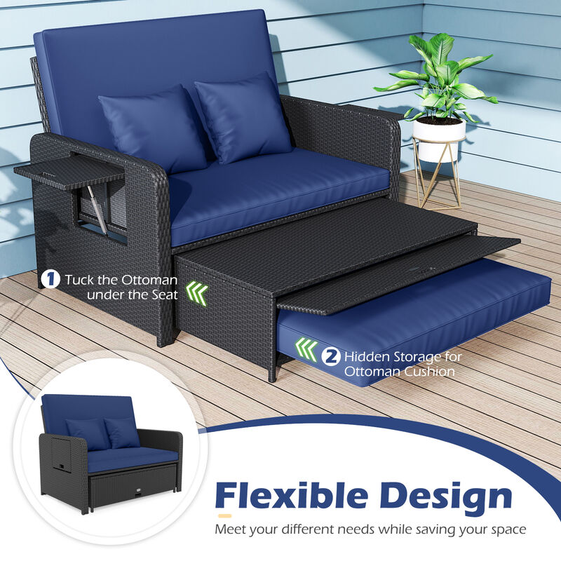 Outdoor PE Wicker Daybed with Adjustable 4 Level Backrest and Storage Ottoman image number 7