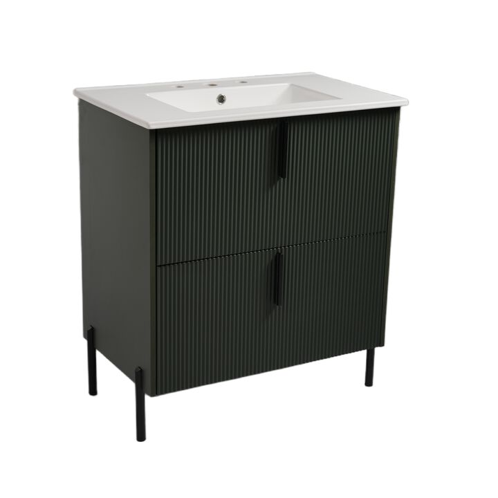 30" Bathroom Vanity with Full-Extension Drawers and Ceramic Sink