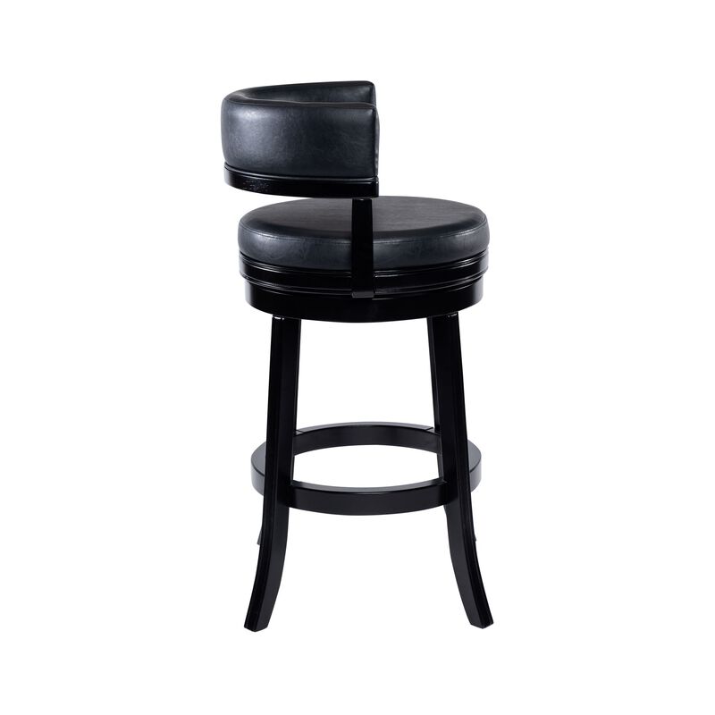 Bely Swivel Barstool Chair, Faux Leather Seat with Wood Frame, Black image number 3