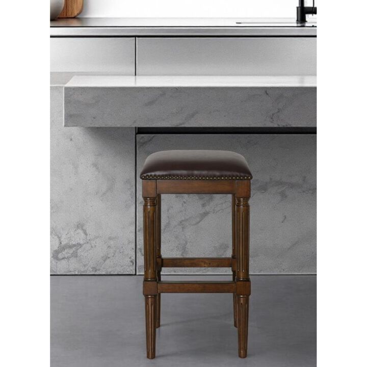 Hivvago 31 Inch Brown And Dark Brown Solid Wood Backless Bar Height Bar Chair