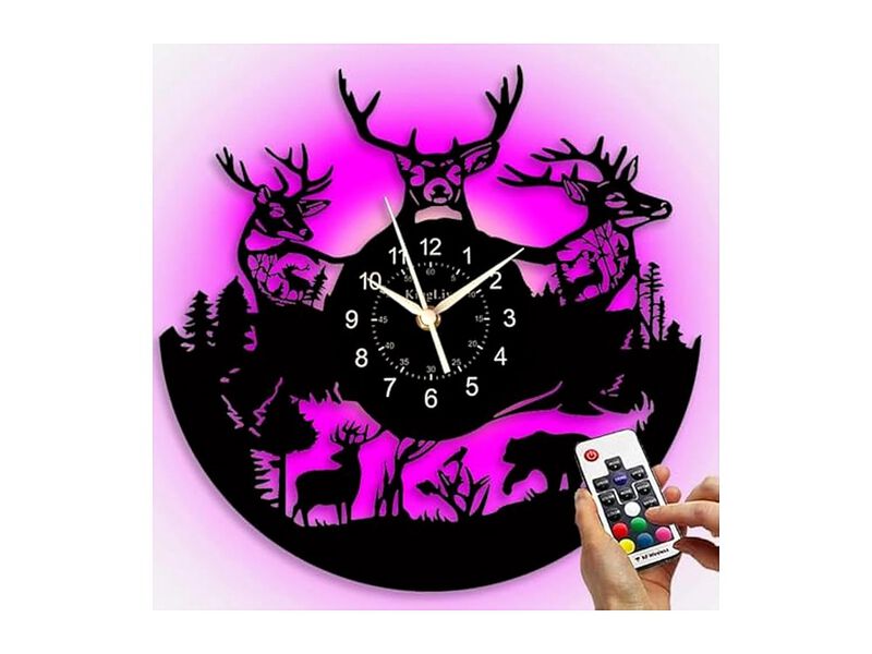 Vinyl Record RGB LED Backlight Deer Wall Clock 12 Inch Silent Living Room Decor image number 0