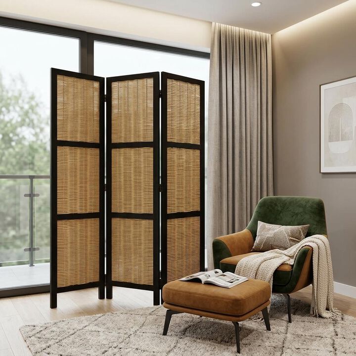 HomeRoots 67" Brown Folding Three Panel Screen Room Divider
