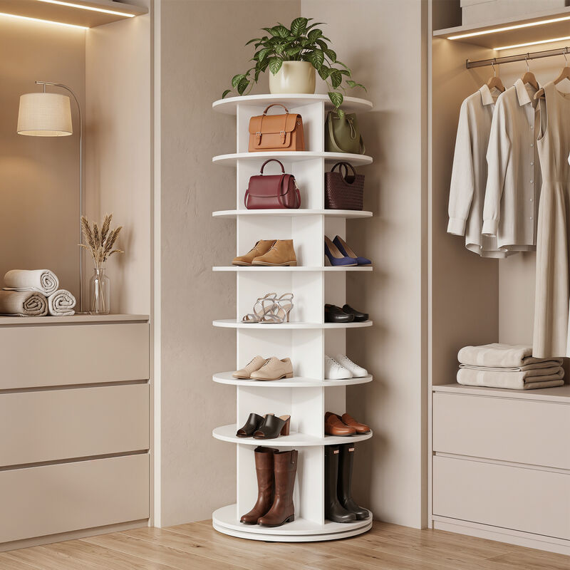 Freestanding 7-Tier Rotating Shoe Rack Storage Tower Organizer - White image number 4