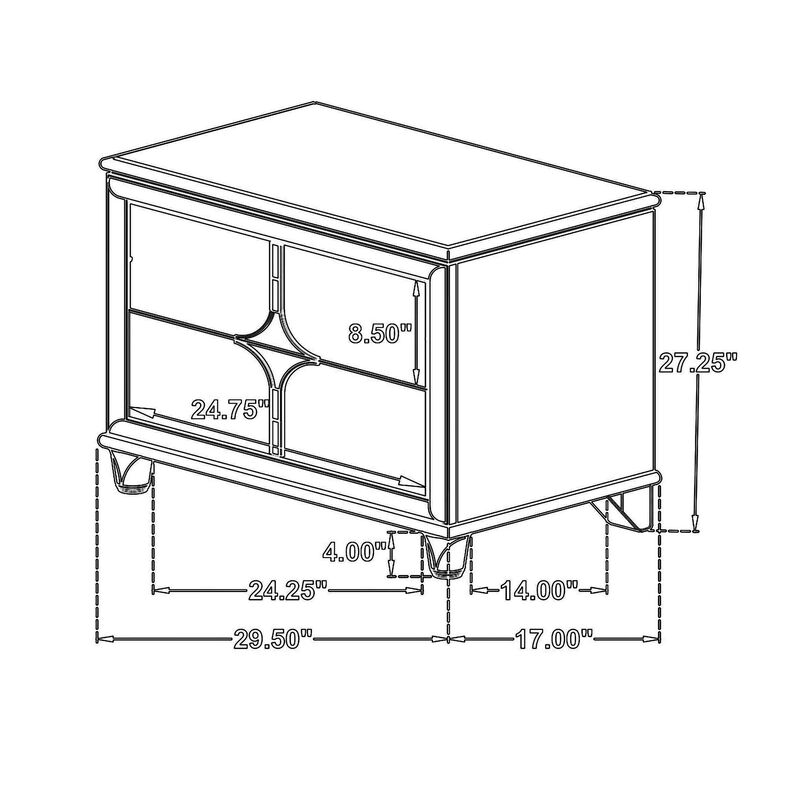 Ory Nightstand w 2 Drawers, Chrome Star Handle, Pearl Ivory Wood - Benzara