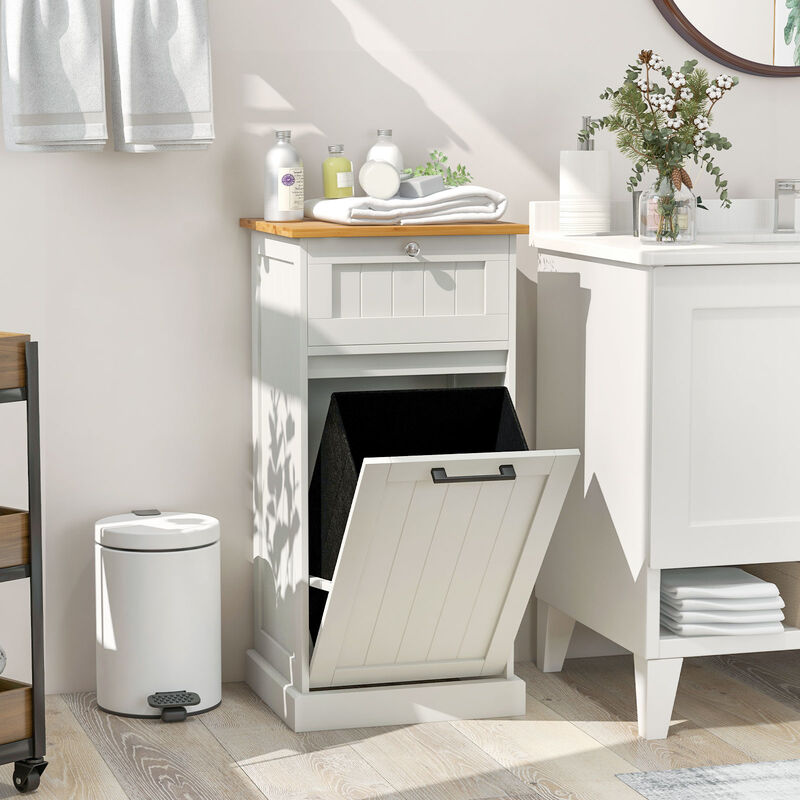 Freestanding Tilt Out Laundry Cabinet with Basket-White