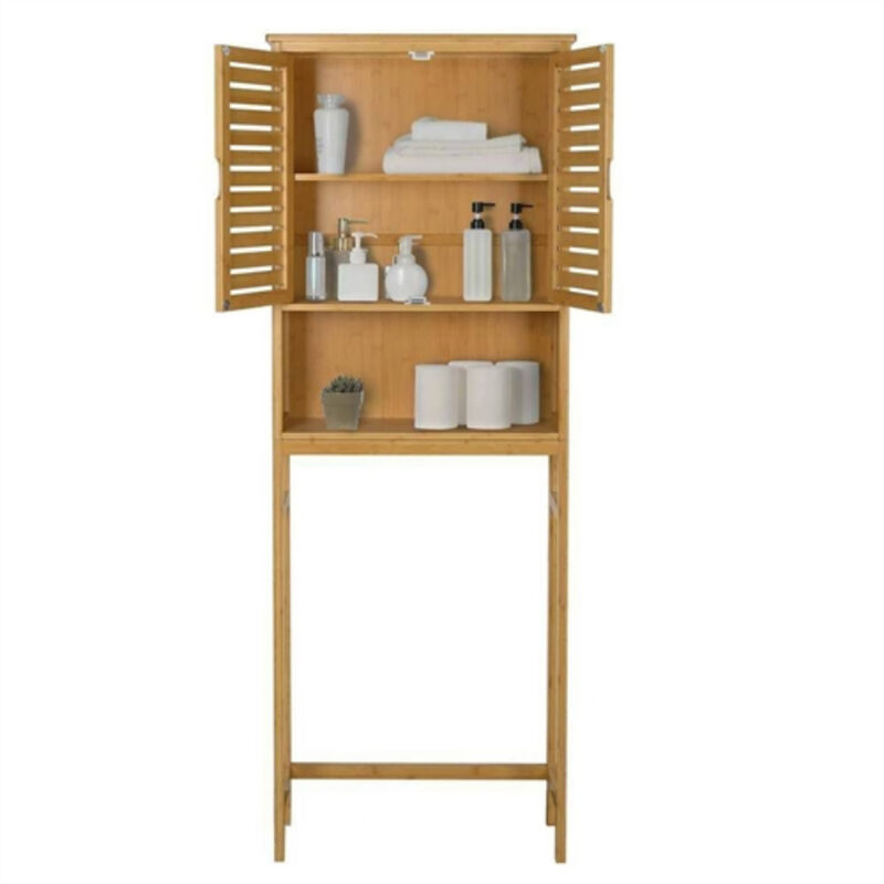 Wood Finish Bathroom Cabinet &ndash; Over the Toilet Storage Organizer with Adjustable Shelves