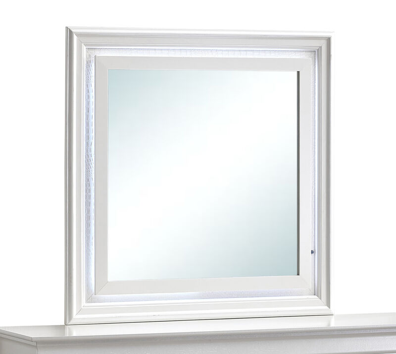 Verona 38 in. W x 38 in. H Square Wood Frame Pearl White Dresser MIrror