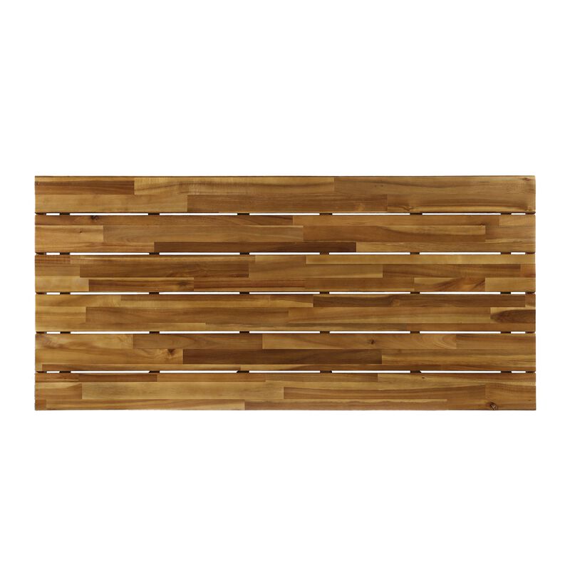 Patio Coffee Table, Slatted Top, Brown Iron, 50 Inch Teak Brown Acacia