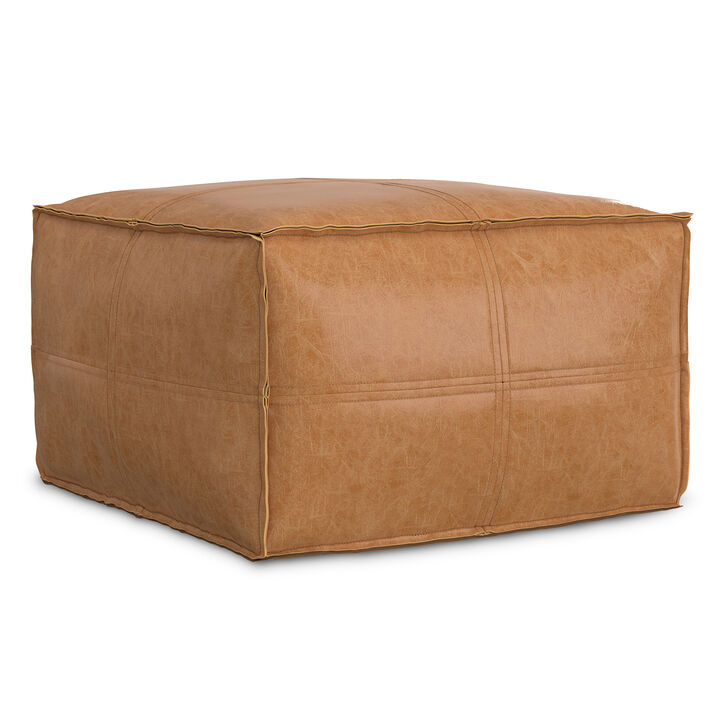 Simpli Home Brody 24W Square Top Stitch Pouf