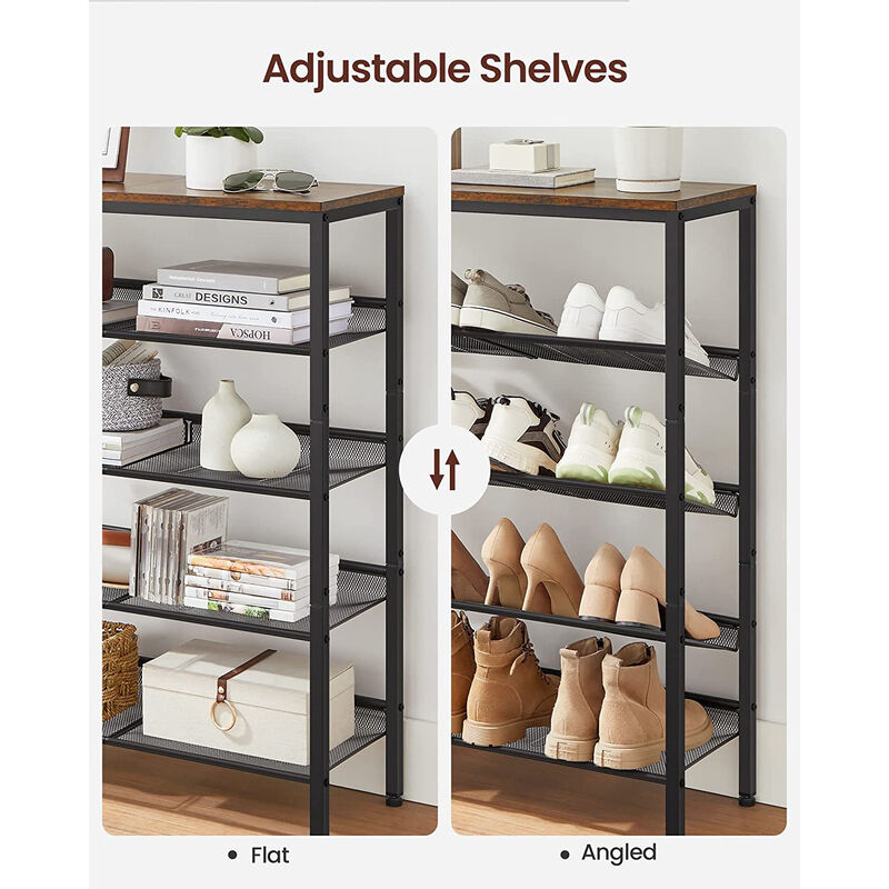 Shoe Organizer Rack with 5 Shelves and Extra Top Space &ndash; Tall Storage Unit for Footwear, Bags & Small Items